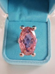 Vtg Faceted Pink Topaz Quartz Statement Ring & Pendant Set Sz 8 Sterling Silver