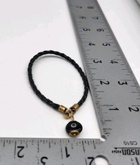 Vintage Sterling Silver Gold Overlay Evil Eye Charm Bracelet Leather braided
