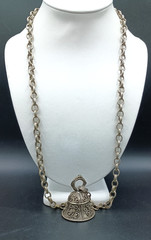 Vintage Art Pepper Necklace Bell Pendant Silver Tone Chunky Raised Detail Signed