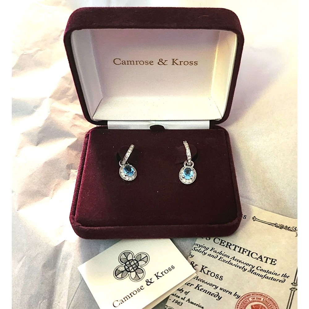 Camrose & Kross JBK Jackie Kennedy Blue Stone Dangle Drop Earrings with COA NIB