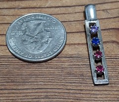 Vintage Sterling Silver Family Birthstone Bar Pendant 4 Prong Set Stones 1.5″