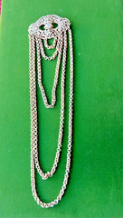 Stunning, Dangle Drop Multi-Chain, Faux Pearl Pin Brooch, Antique Gold Tone