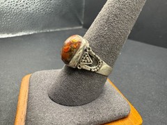 Vintage Sterling Silver 925 Statement Ring Fire Opal Textured Band Size 10