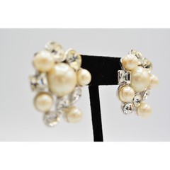 Vintage Crystal Cluster Earrings Chunky Rhinestone Pearl Heavy Bridal NOS 1980s