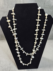Mother Of Pearl Beads and Chip 40in Single Strand Necklace Vintage Beautiful