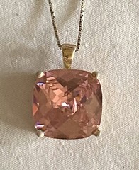 Stunning Large Cushion Cut PINK CZ & Sterling Silver 925 18” Box Chain Necklace