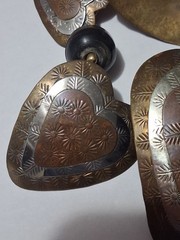 Vintage Hammered Copper And Brass Graduated Hearts/ Beads Statement Necklace
