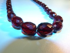 VTG Cherry Amber Faceted Graduated Beads Necklace Tested 28″ Length 56 gms