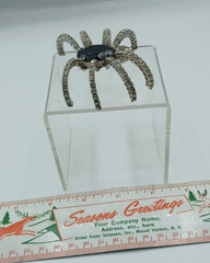 Vintage Clear Rhinestones & Black Glass Spider Brooch Pin 3.5 Inches Halloween