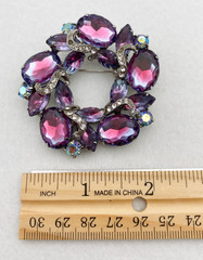 Juliana Wreath Watermelon Brooch Faceted Purple & Clear Rhinestone Silver-Tone