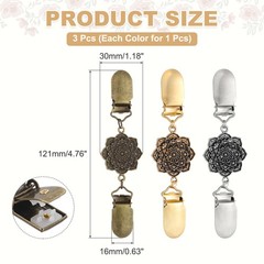 3Pcs Dress Clips Back Cinch, Sweater Clips (Mandala Flower, 3 Colors)
