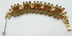 Juliana D&E Book Piece Brown Coffin Rhinestone Gold Bracelet & Clip-On Earrings