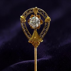 Antique 14K Gold Old European Cut Diamond Stick Pin