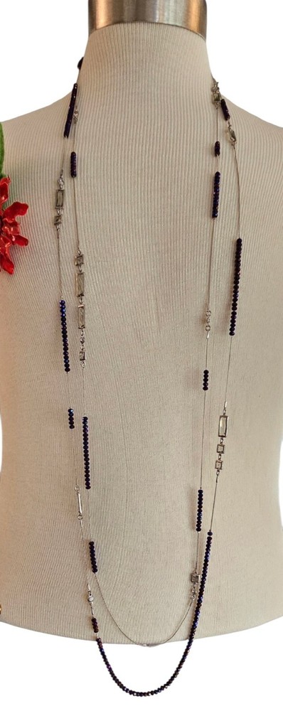 Henri Bardel Silver Tone Purple Clear AB Faceted Crystal Signature Necklace
