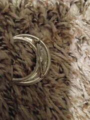 Vintage Crescent Moon Brooch Red Rhinestones Silver Tone 1.5″