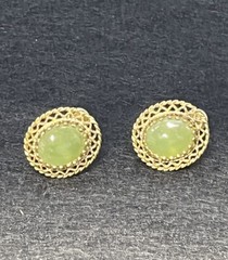 Art Deco Pair Of Sterling Silver Gold Wash Green Rhinestone Screw Back Earrings