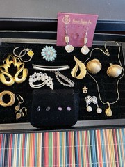 Jewelry Lot Ronte Diamond Dust Necklace Rhinestone Brooch Earrings 17 Pcs Vntg