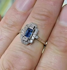 Antique 2Ct Blue and White Stones Art Deco Engagement Ring in Sterling Silver
