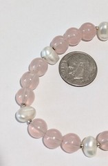 Vtg Sterling Silver Natural 9mm Rose Quartz Baroque Pearls Beaded 7.5″ Bracelet