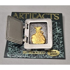 JJ Safe Door Opens Pewter Brooch Gold Tone Money Bag Inside