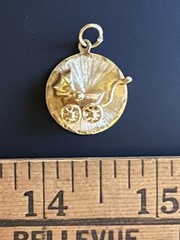 Estate Baby Child Carriage Stroller Pendant Charm 14K Yellow Gold 2.4g