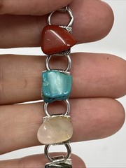 Vintage Link Semi Precious Gem Stone Polished Rocks Clasp Bracelet nuggets