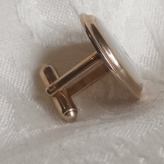 Vintage Mother of Pearl monogram H Button style Goldtone 1in Cufflinks