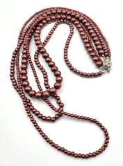 Vintage 3 Strand Bronze Burgundy Beaded Necklace Layered 26″ Box Clasp Heavy