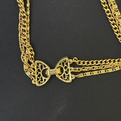 Vintage Goldette Triple Chain Ornate Hexagon Gold Tone Snap Locket Necklace