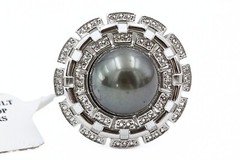 Contemporary Signed JTV Sterling Silver Tahitian Pearl White Topaz Ring Sz 7