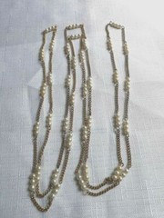 Vintage Chain & Faux Pearls Necklace 30 Inches. As Pictured -VM233