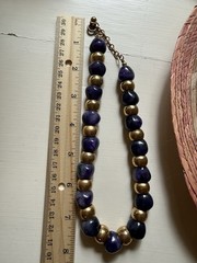 Vintage Chunky Bead Necklace Purple Stone Gold Tone Choker Heavy 15-16”