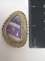 ISRAEL 935 Sterling Silver Gold Tone Vintage Amethyst Brooch Pin Pendant
