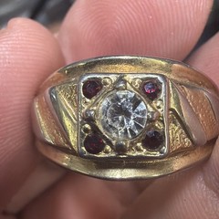 Vintage 14k GE Cubic Zirconia & Ruby Man’s Ring Size 12.75
