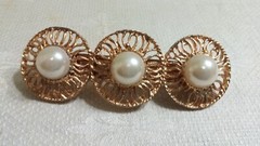 Vintage Revlon Textured GT Metal Faux Pearl Cabochon Triple Circle Hair Barrette