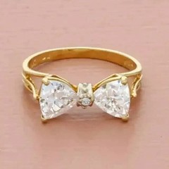 2 Ct Trillion Simulated Diamond Women Wedding Bow Ring 14K Yellow Gold Plated