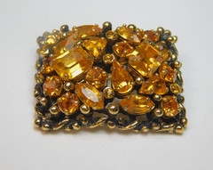 VINTAGE BARCLAY JEWELS OF INDIA GOLDEN AMBER RHINESTONES BROOCH & EARRINGS