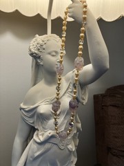 VINTAGE PEARL AND LAVENDER BEADS NECKLACE-21′ -EXCELLENT CONDITION