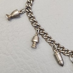 Vintage Enco Charm Bracelet 9 Dangles Buffalo Ranch Shield Silver Tone 7″