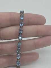 VTG ALX 925 Sterling Silver Blue Topaz Oval Gemstone Tennis Bracelet