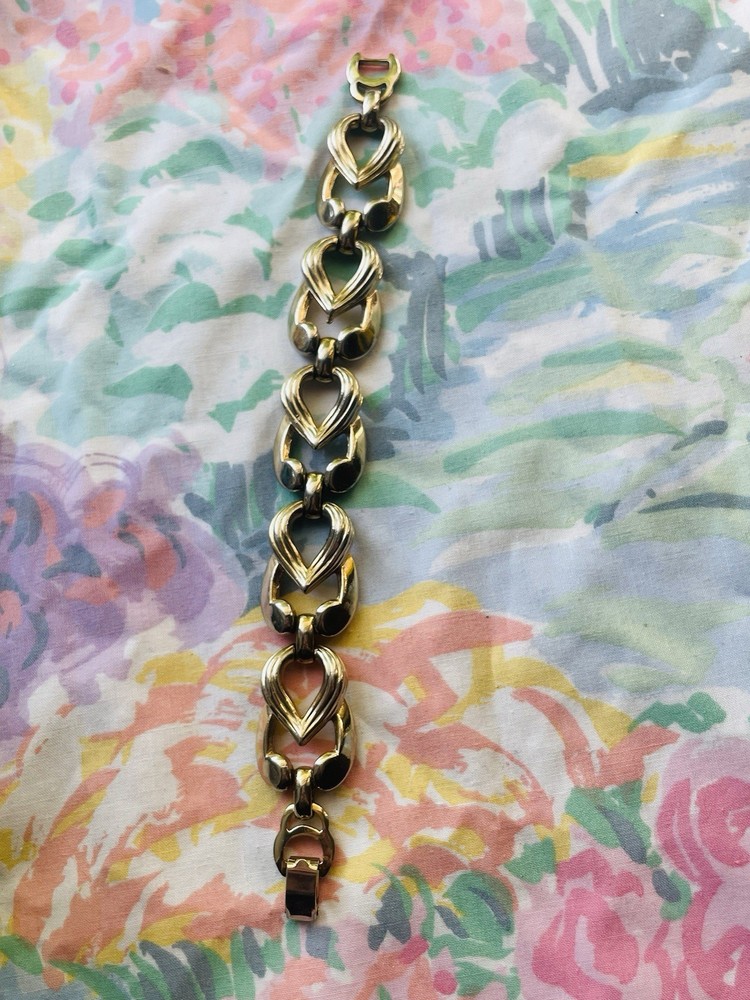 Signed Vintage Sperry Chunky Link Bracelet Golden Glam 1970’s 1980’s Retro Heart