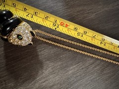 Vintage Panda Rhinestone Hinged Pendant Necklace Hidden Lucky Charm Gold Tone