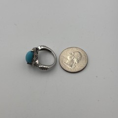 Vintage Ring Turquoise India 925 Sterling Silver Pear Shape Ring Size 6.25