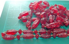 Antique/Vtg Red Czech Glass Bead Necklace Hand Strung Knotted Flapper 56″
