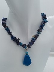 16″ ROUGH CUT NATURAL LAPIS LAZULI STONE BLUE PURPLE POLISH PENDANT NECKLACE VTG