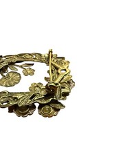 Vintage Gold Tone Ladybug Garden Brooch Rhinestone Floral Bug Pin Nature Gift