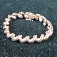 Vintage San Marco Italy Sterling Silver Macaroni Link Bracelet 7.25in 21g