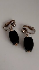 Vintage Black Lucite Rectangle Dangle/drop Clip On Earrings Gold tone
