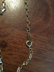 Vintage Accessocraft NYC Gold Tone Paper Clip Alt. Loop Necklace Green Buddha