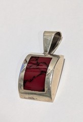 Vtg Sterling Silver Flush Mount Natural Red Jasper Modernist 1.75″ Pendant 14 Gr